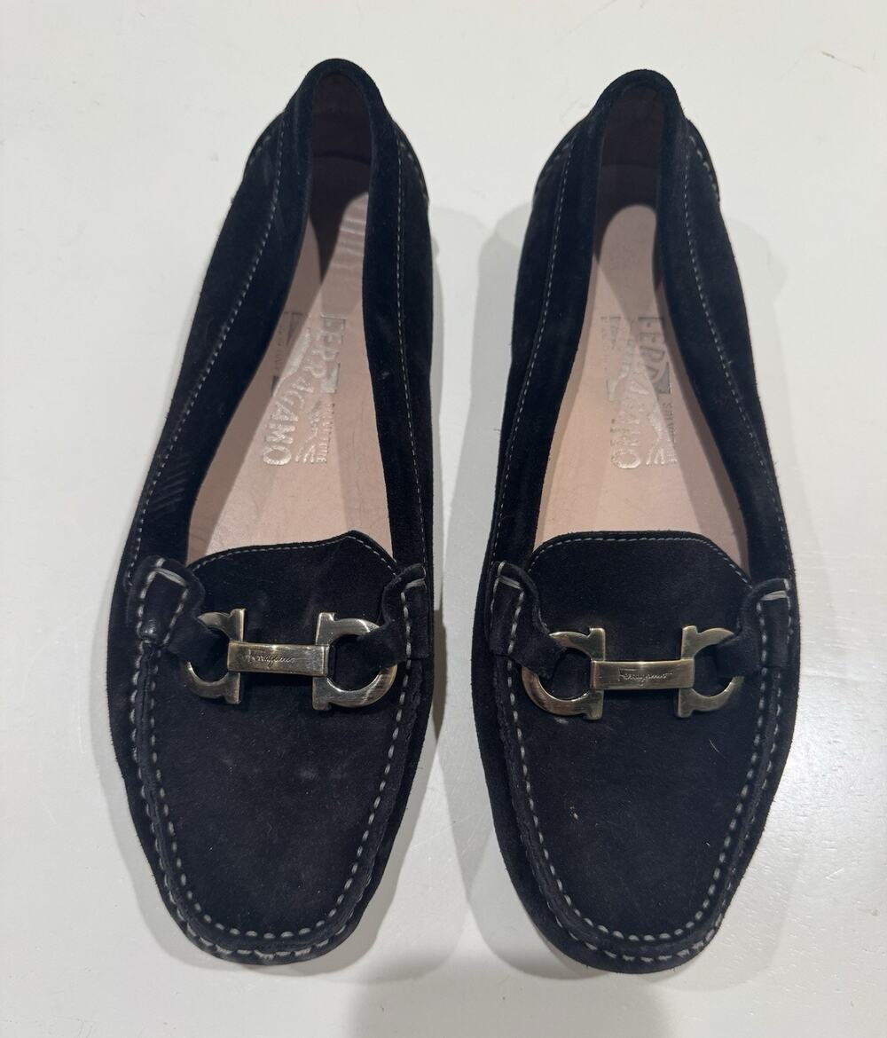 Salvatore Ferragamo Loafers Shoes Women’s 8 Black Suede HorseBit Leather